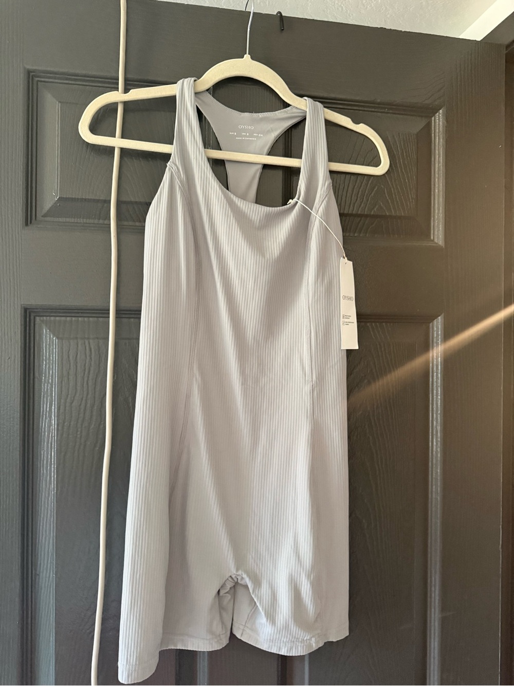 Grey Ribbed Racerback Romper Jumpsuit - Picture 5 of 6